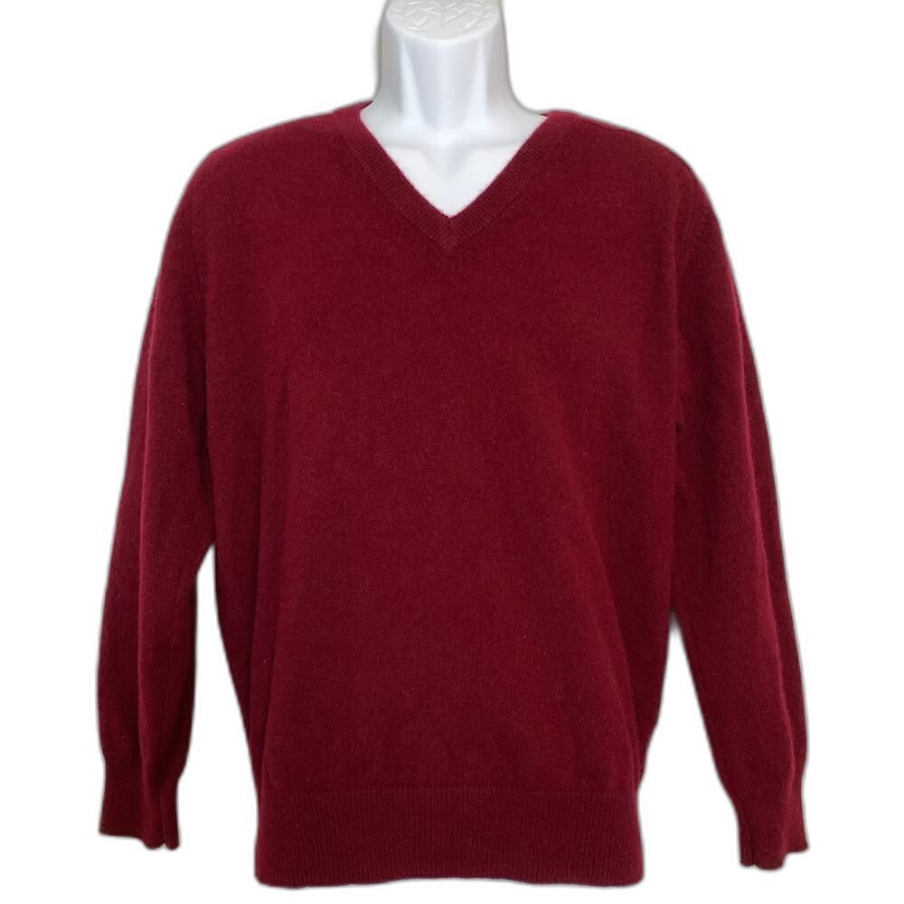 Alan Paine England 100% Lambswool Burgundy V-neck Pullover Sweater Men's Size L